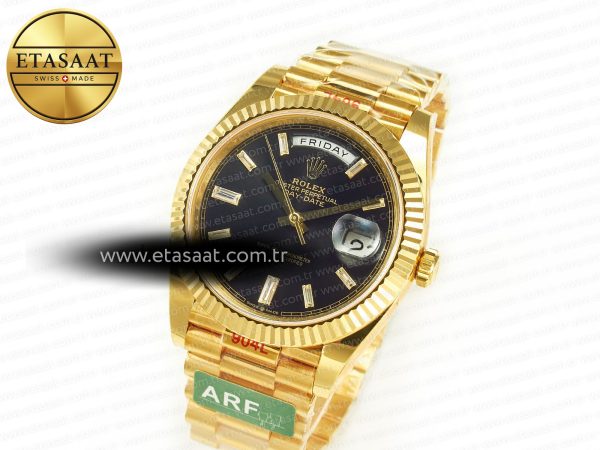 Rolex DayDate 40 228238 ARF 904L Steel Black Crystal Diamonds Bezel on President Bracelet VR3255