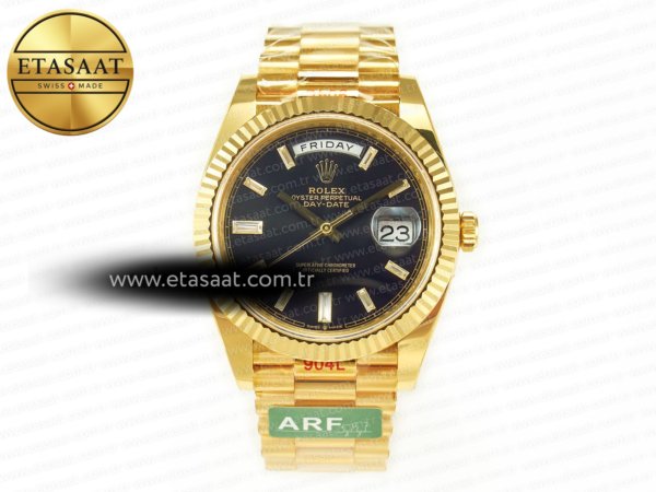 Rolex Day-Date 40 228238 ARF Siyah Pırlantalı VR3255 Eta Saat - 1:1 Süper Klon Replika Saat