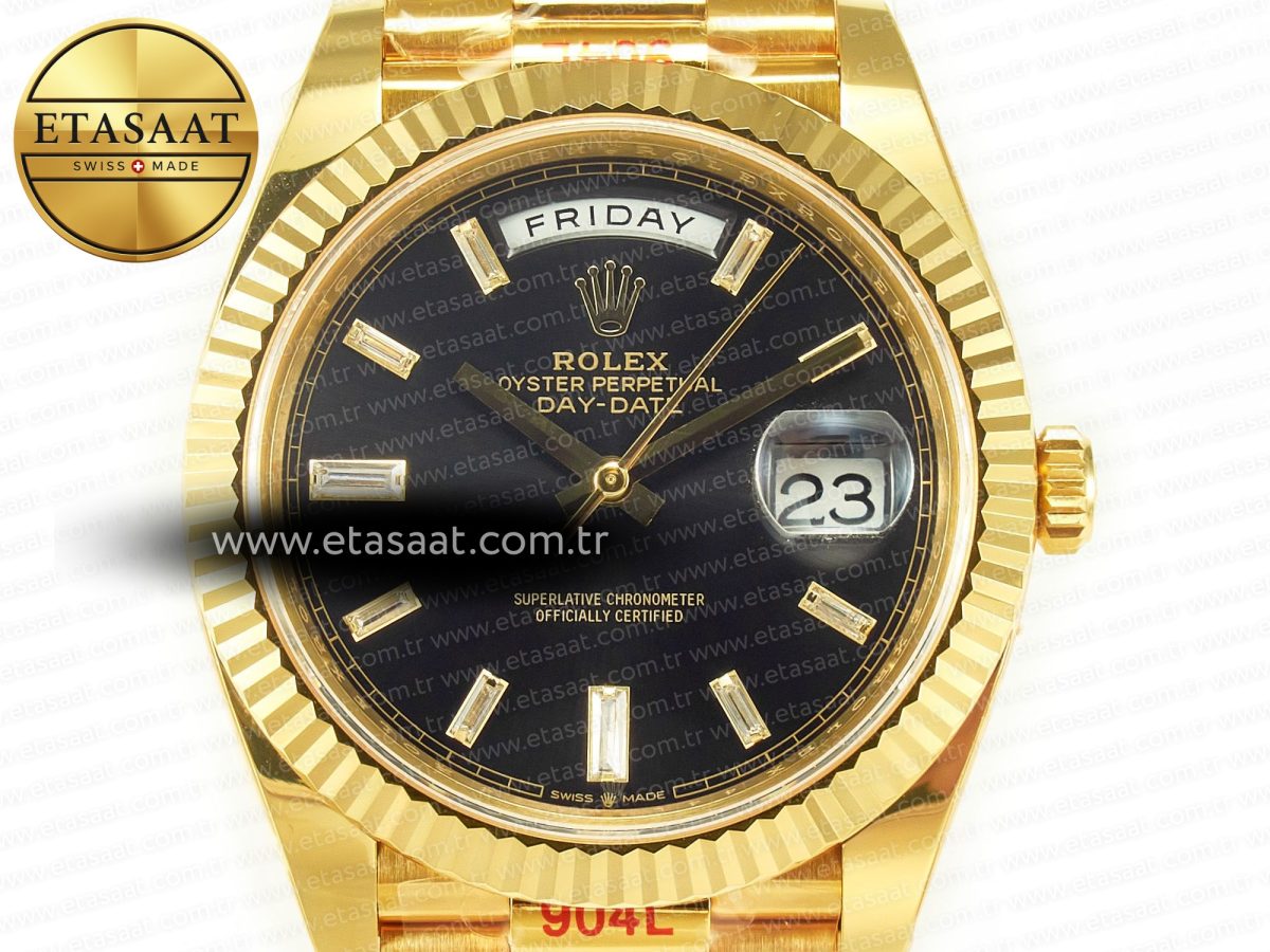 Rolex DayDate 40 228238 ARF 904L Steel Black Crystal Diamonds Bezel on President Bracelet VR3255 - Görsel 4