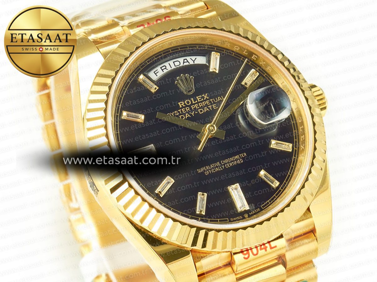Rolex DayDate 40 228238 ARF 904L Steel Black Crystal Diamonds Bezel on President Bracelet VR3255 - Görsel 5