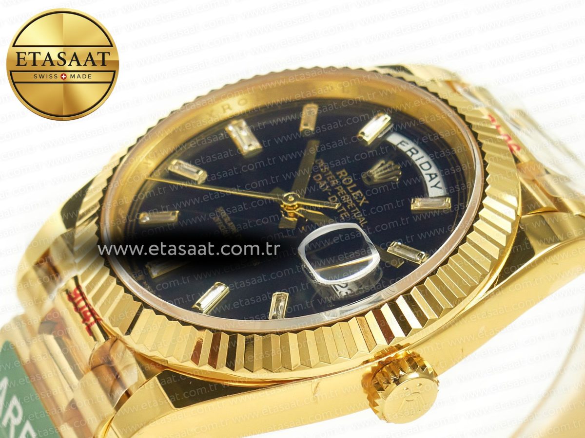 Rolex DayDate 40 228238 ARF 904L Steel Black Crystal Diamonds Bezel on President Bracelet VR3255 - Görsel 6