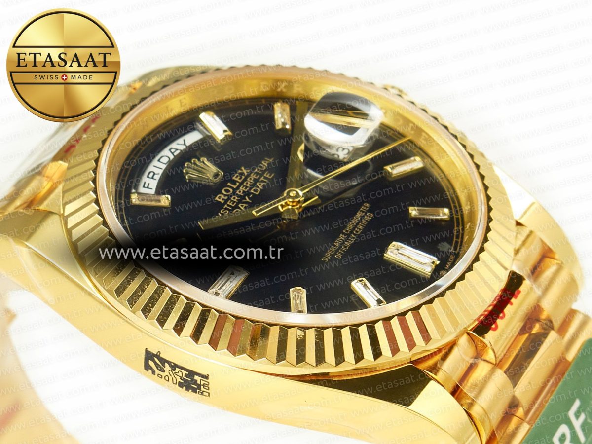 Rolex DayDate 40 228238 ARF 904L Steel Black Crystal Diamonds Bezel on President Bracelet VR3255 - Görsel 7