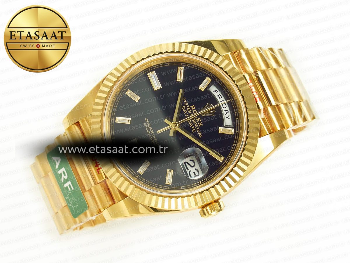 Rolex DayDate 40 228238 ARF 904L Steel Black Crystal Diamonds Bezel on President Bracelet VR3255 - Görsel 8