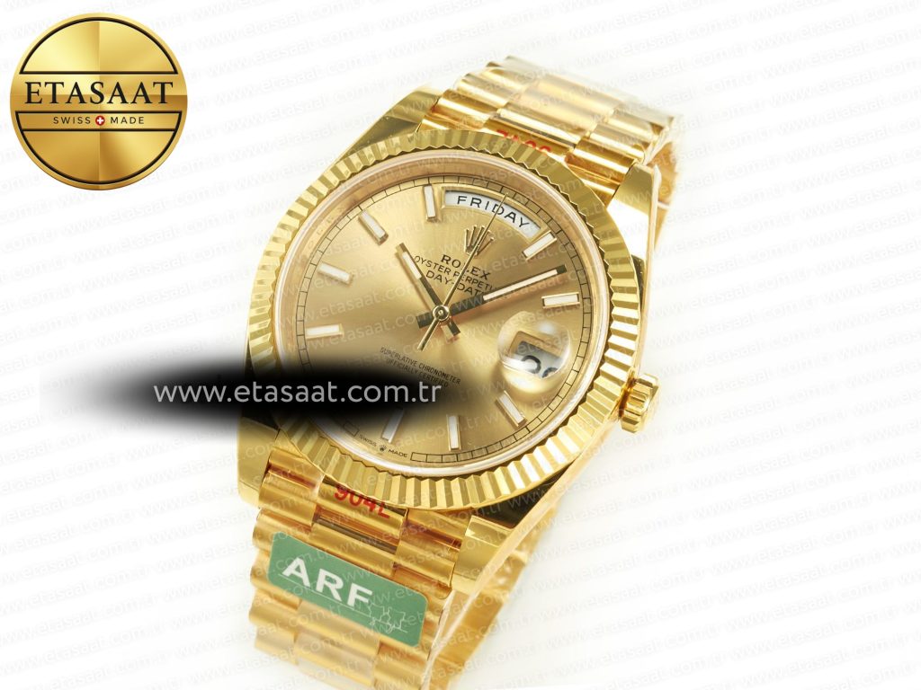 daydate 40 228238 arf 904l steel gold stick dial on president bracelet vr32552