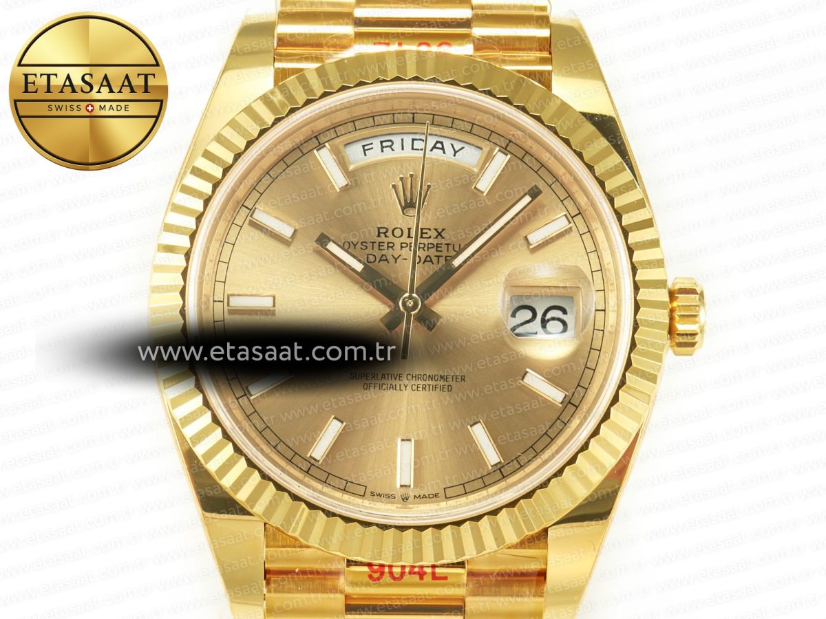 Rolex DayDate 40 228238 ARF 904L Steel Gold Stick Dial on President Bracelet VR3255 - Görsel 4