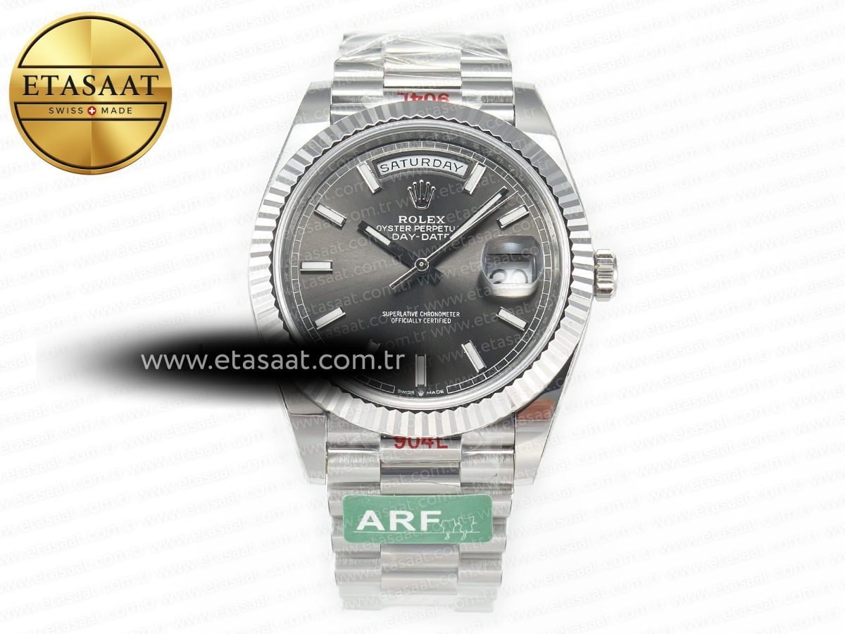 Rolex DayDate 40 228239 ARF 904L Steel Grey Stick Dial on President Bracelet VR3255 - Görsel 3