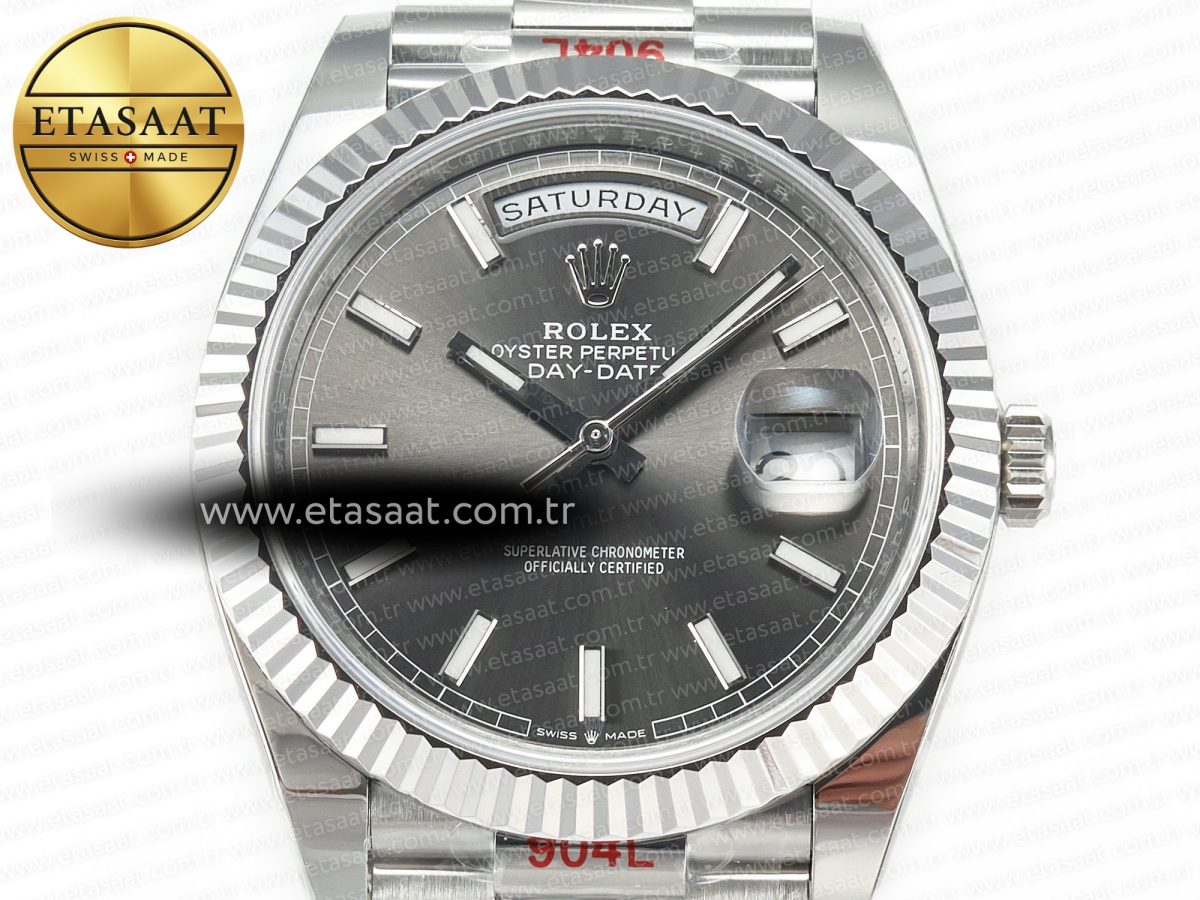 Rolex DayDate 40 228239 ARF 904L Steel Grey Stick Dial on President Bracelet VR3255 - Görsel 4