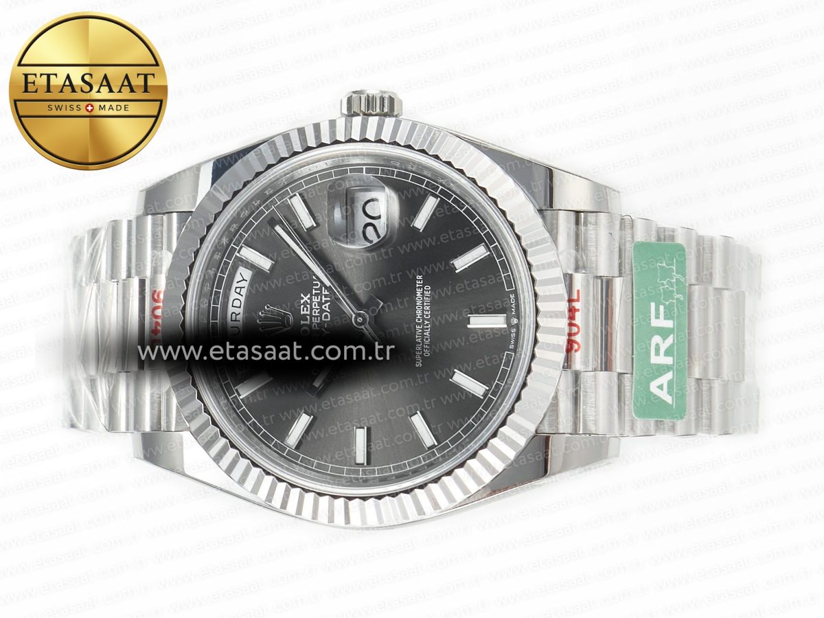 Rolex DayDate 40 228239 ARF 904L Steel Grey Stick Dial on President Bracelet VR3255 - Görsel 9