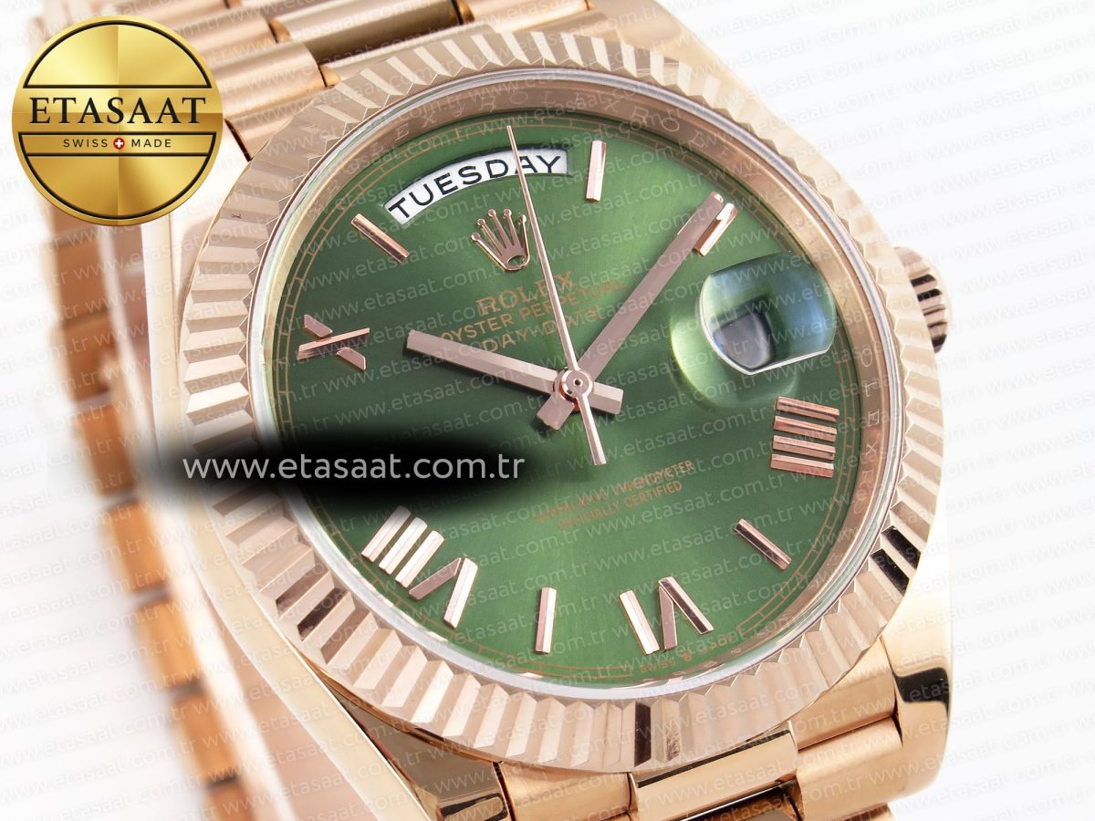 Rolex DayDate GREEN ROMAN DIAL ON PRESIDENT A2836 - Görsel 5