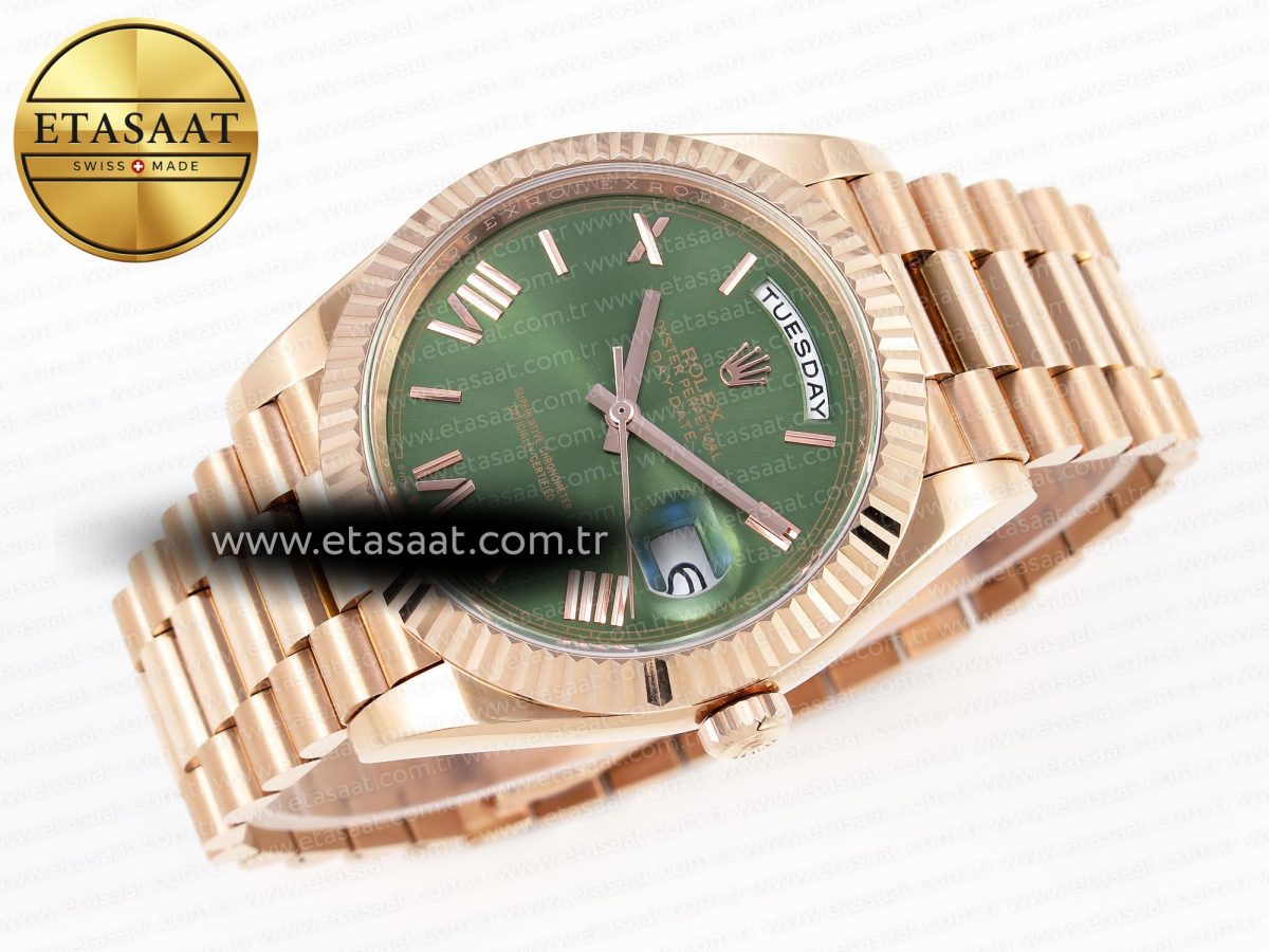 Rolex DayDate GREEN ROMAN DIAL ON PRESIDENT A2836 - Görsel 7