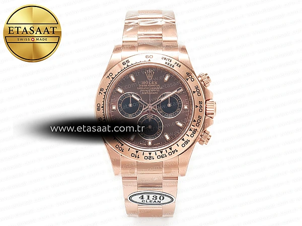 Rolex Daytona 116505 RG Clean Kahve Çizgi Kadran A4130 Eta Saat - 1:1 Süper Klon Replika Saat