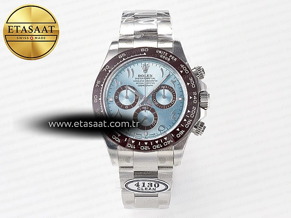Rolex Daytona 116506 Clean Buz Mavisi Arap Rakamlı SA4130 Eta Saat - 1:1 Süper Klon Replika Saat