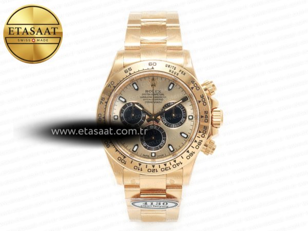 Rolex Daytona 116508 Clean YG/Siyah Kadran Bilezik SA4130 Eta Saat - 1:1 Süper Klon Replika Saat