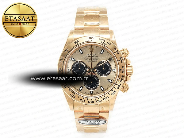 Rolex Daytona 116508 Clean YG/Siyah Kadran Bilezik SA4130 Eta Saat - 1:1 Süper Klon Replika Saat