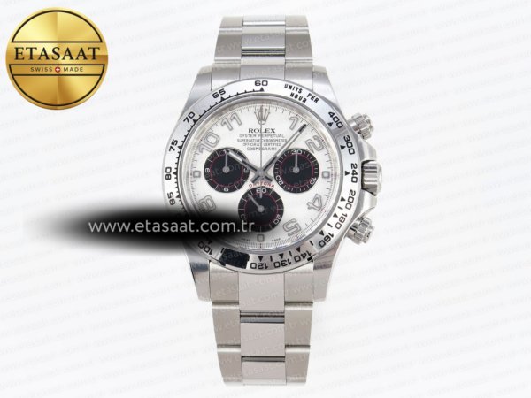 Rolex Daytona 116509 Beyaz Kadran Arap Rakamlı SA4130 Eta Saat - 1:1 Süper Klon Replika Saat