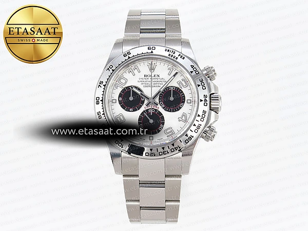Rolex Daytona 116509 Beyaz Kadran Arap Rakamlı SA4130 Eta Saat - 1:1 Süper Klon Replika Saat