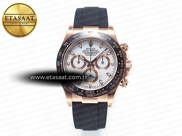 Rolex Daytona 116515 Clean RG Beyaz Kadran SA4130 Eta Saat - 1:1 Süper Klon Replika Saat