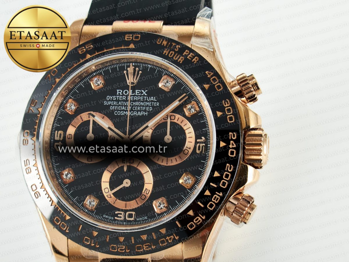 Rolex Daytona 116515 QF 1:1 Best Edition Black/RG Dial on Oysterflex Strap SH4130 V11（Gain Weight） - Görsel 11