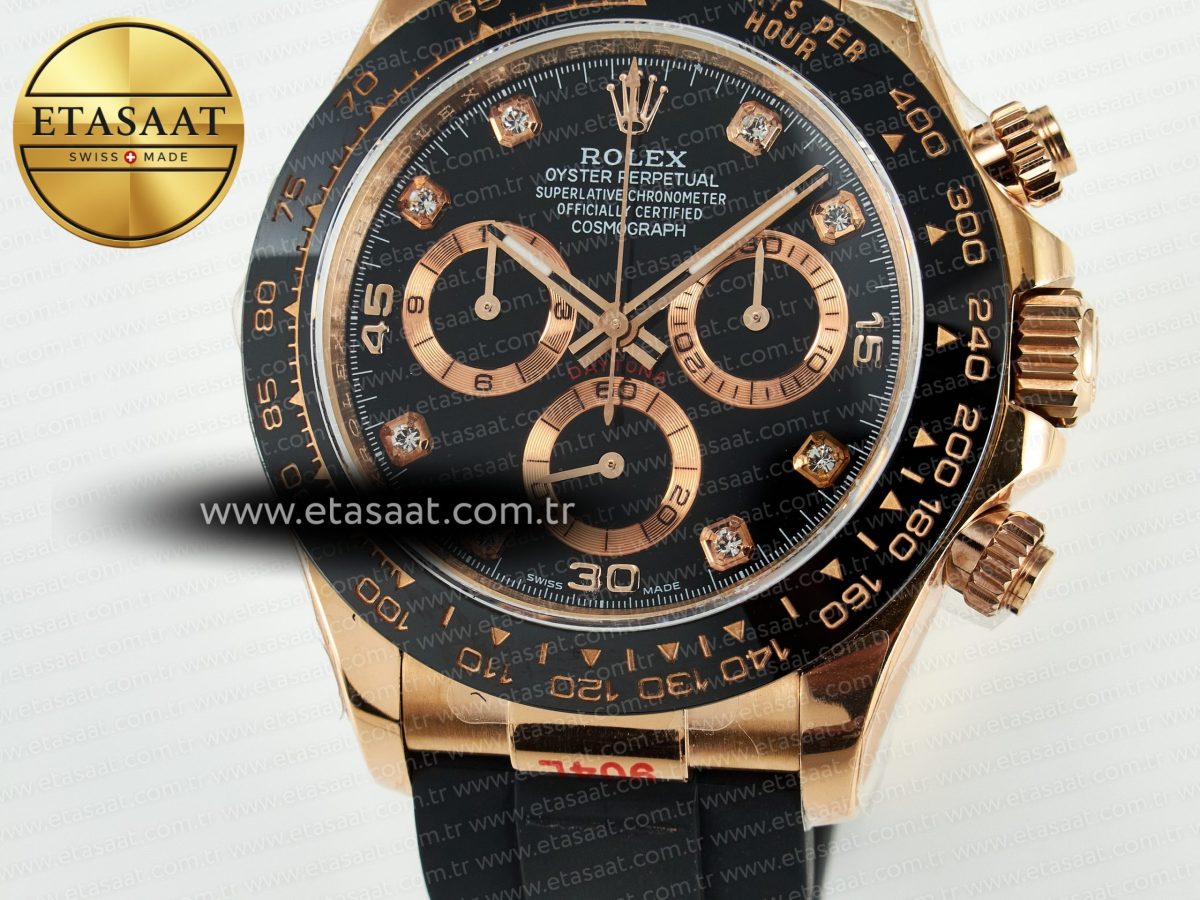 Rolex Daytona 116515 QF 1:1 Best Edition Black/RG Dial on Oysterflex Strap SH4130 V11（Gain Weight） - Görsel 12