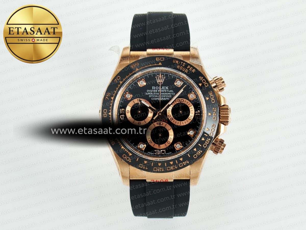 Rolex Daytona 116515 QF 1:1 Best Edition Black/RG Dial on Oysterflex Strap SH4130 V11（Gain Weight） - Görsel 3