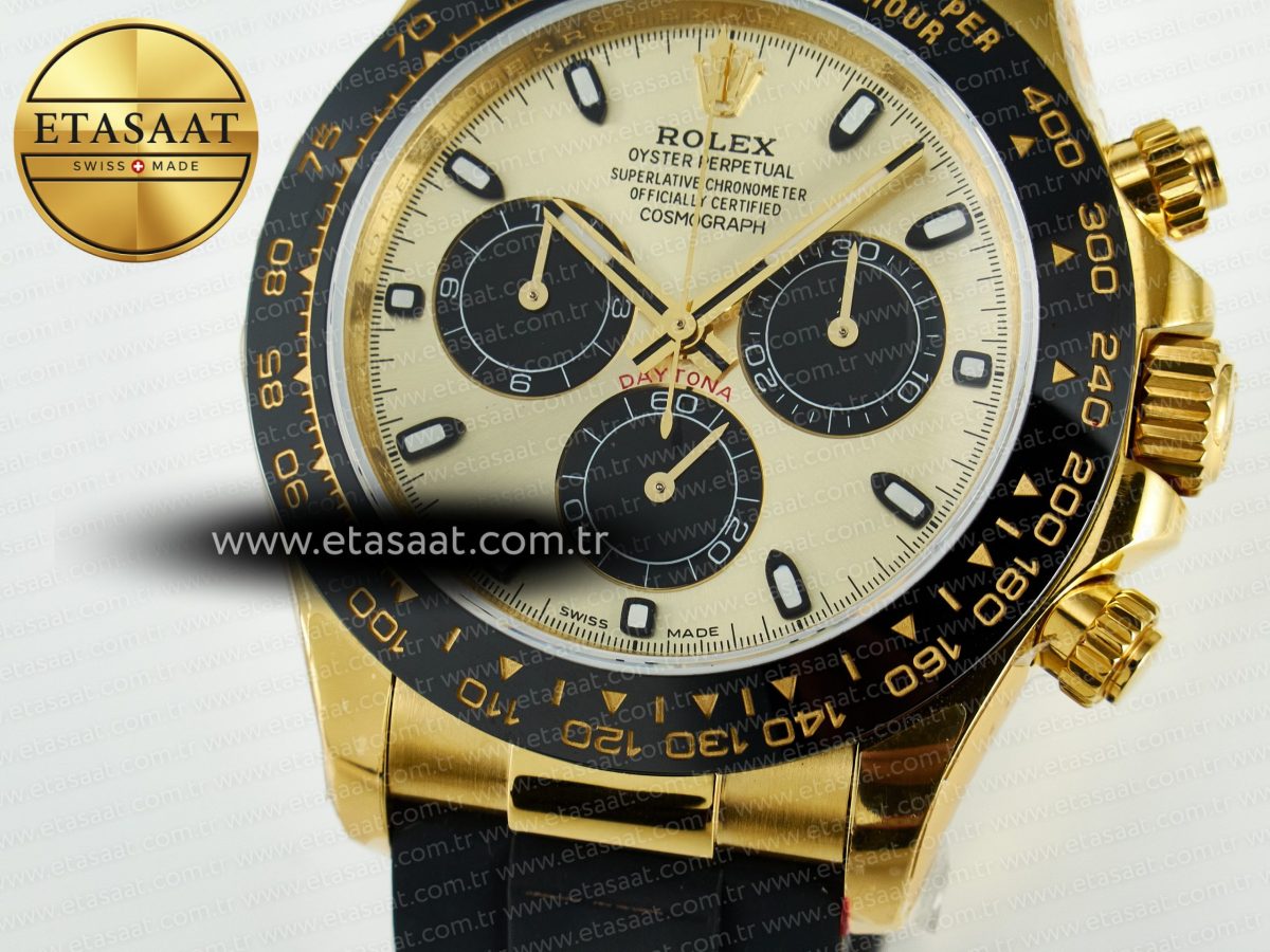 Rolex Daytona 116518 QF 1:1 Best Edition YG/Black Dial on Oysterflex Strap SH4130 V11（Gain Weight） - Görsel 12