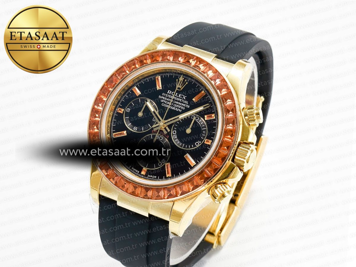 Rolex Daytona 116518 YG Orange Crystal Bezel N6F Best Edition Black Dial on Oysterflex Strap SA4130 - Görsel 2