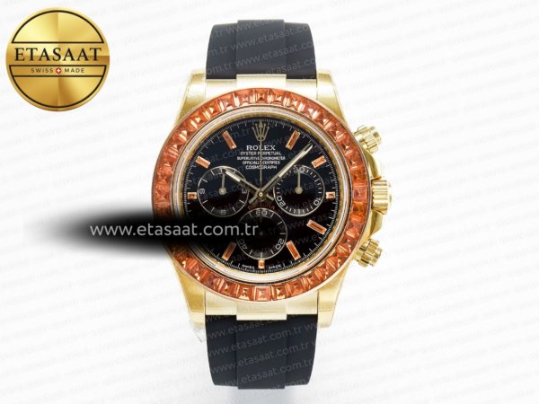 Rolex Daytona 116518 YG Turuncu Kristal N6F Siyah SA4130 Eta Saat - 1:1 Süper Klon Replika Saat