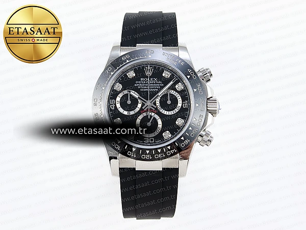 Rolex Daytona 116519 Siyah Pırlanta Kadran Oysterflex A7750 Eta Saat - 1:1 Süper Klon Replika Saat