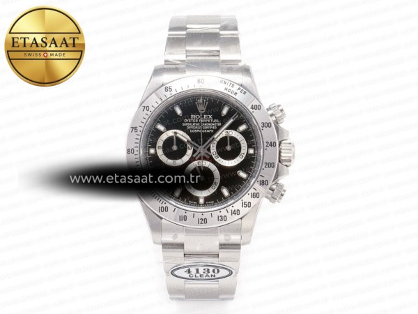 Rolex Daytona 116520 Clean Siyah Kadran SA4130 V3 Eta Saat - 1:1 Süper Klon Replika Saat