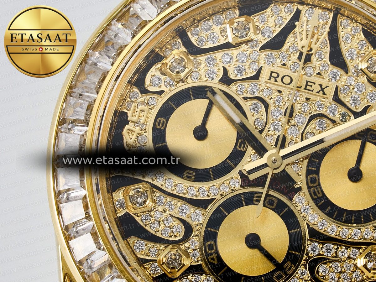 Rolex Daytona 116588 Best Edition 904L YG Black Diamonds Dial on Black Rubber Strap SA4130 - Görsel 10