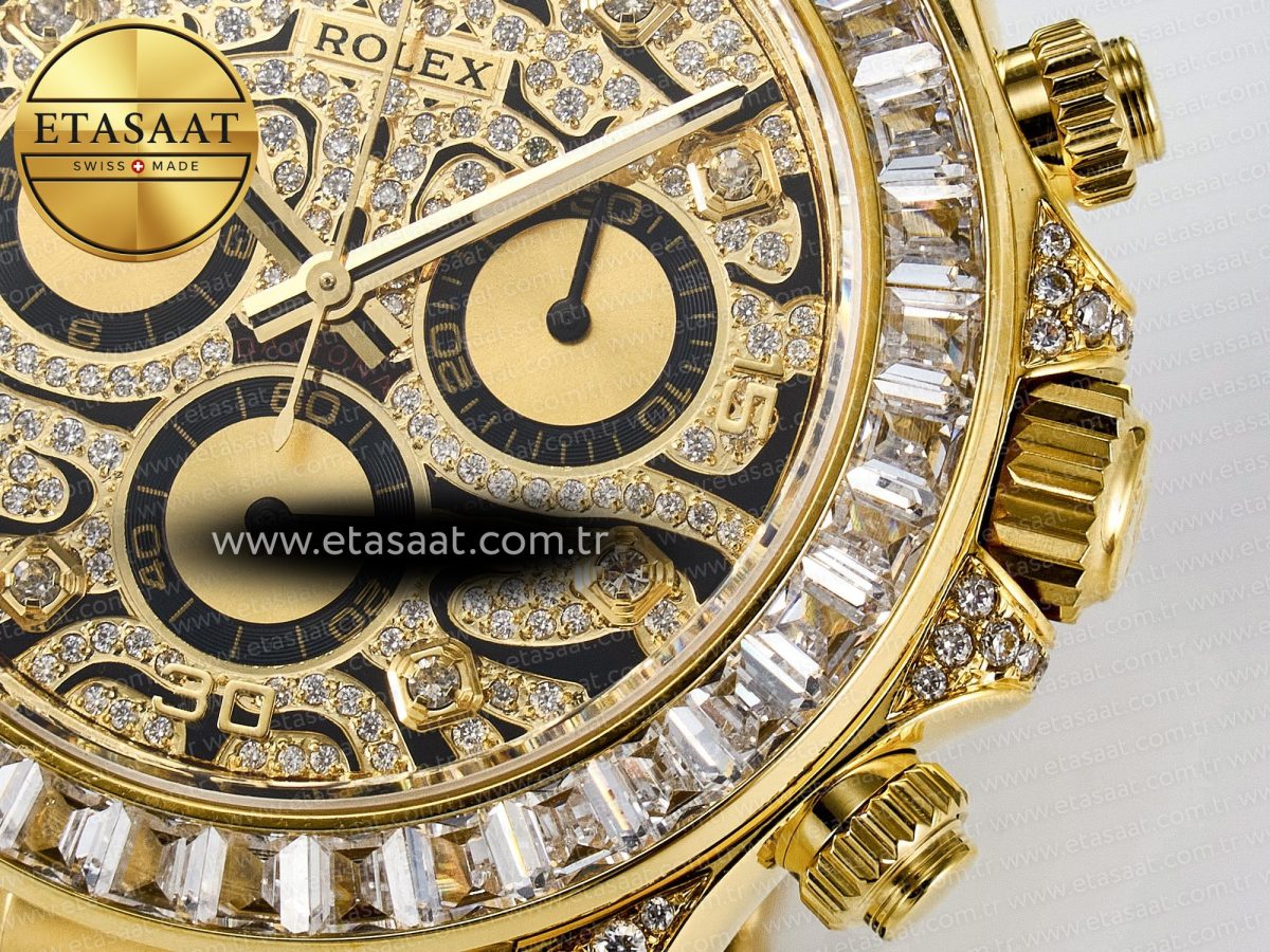 Rolex Daytona 116588 Best Edition 904L YG Black Diamonds Dial on Black Rubber Strap SA4130 - Görsel 12