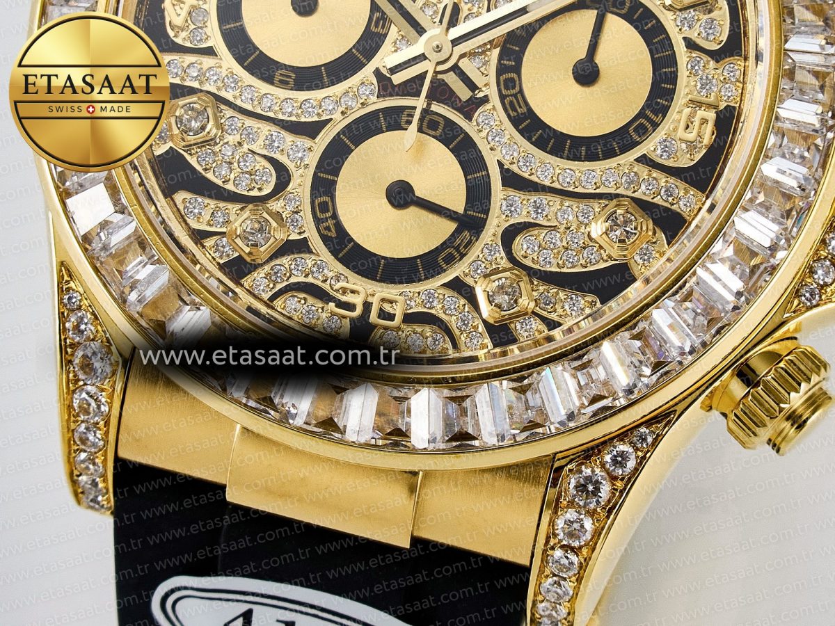 Rolex Daytona 116588 Best Edition 904L YG Black Diamonds Dial on Black Rubber Strap SA4130 - Görsel 13