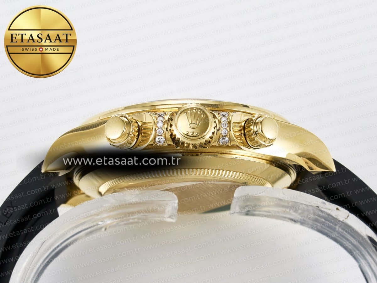 Rolex Daytona 116588 Best Edition 904L YG Black Diamonds Dial on Black Rubber Strap SA4130 - Görsel 15
