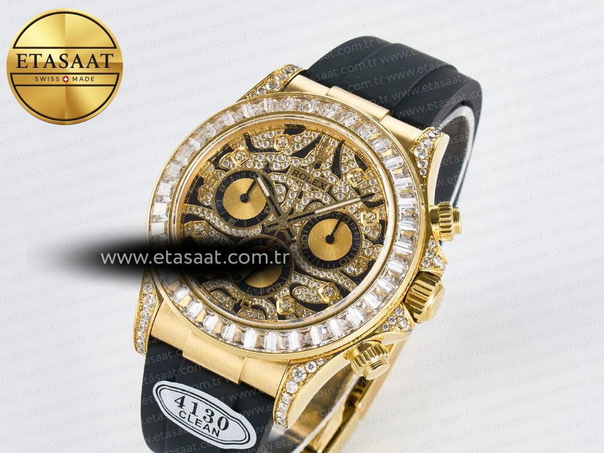 Rolex Daytona 116588 Best Edition 904L YG Black Diamonds Dial on Black Rubber Strap SA4130 - Görsel 2