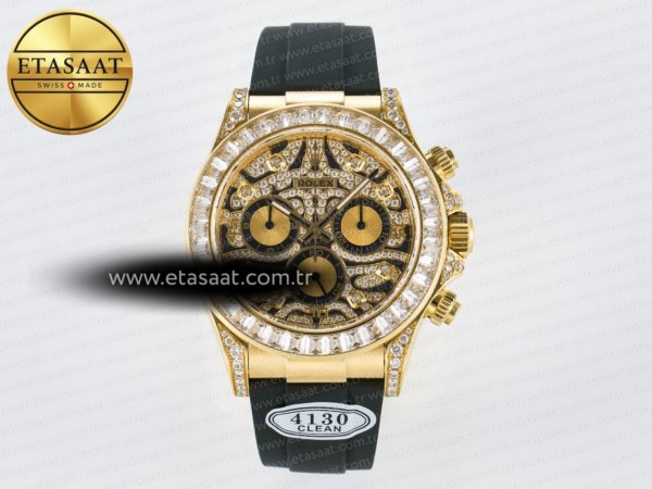 Rolex Daytona 116588 904L YG Siyah Pırlanta Kadran SA4130 Eta Saat - 1:1 Süper Klon Replika Saat