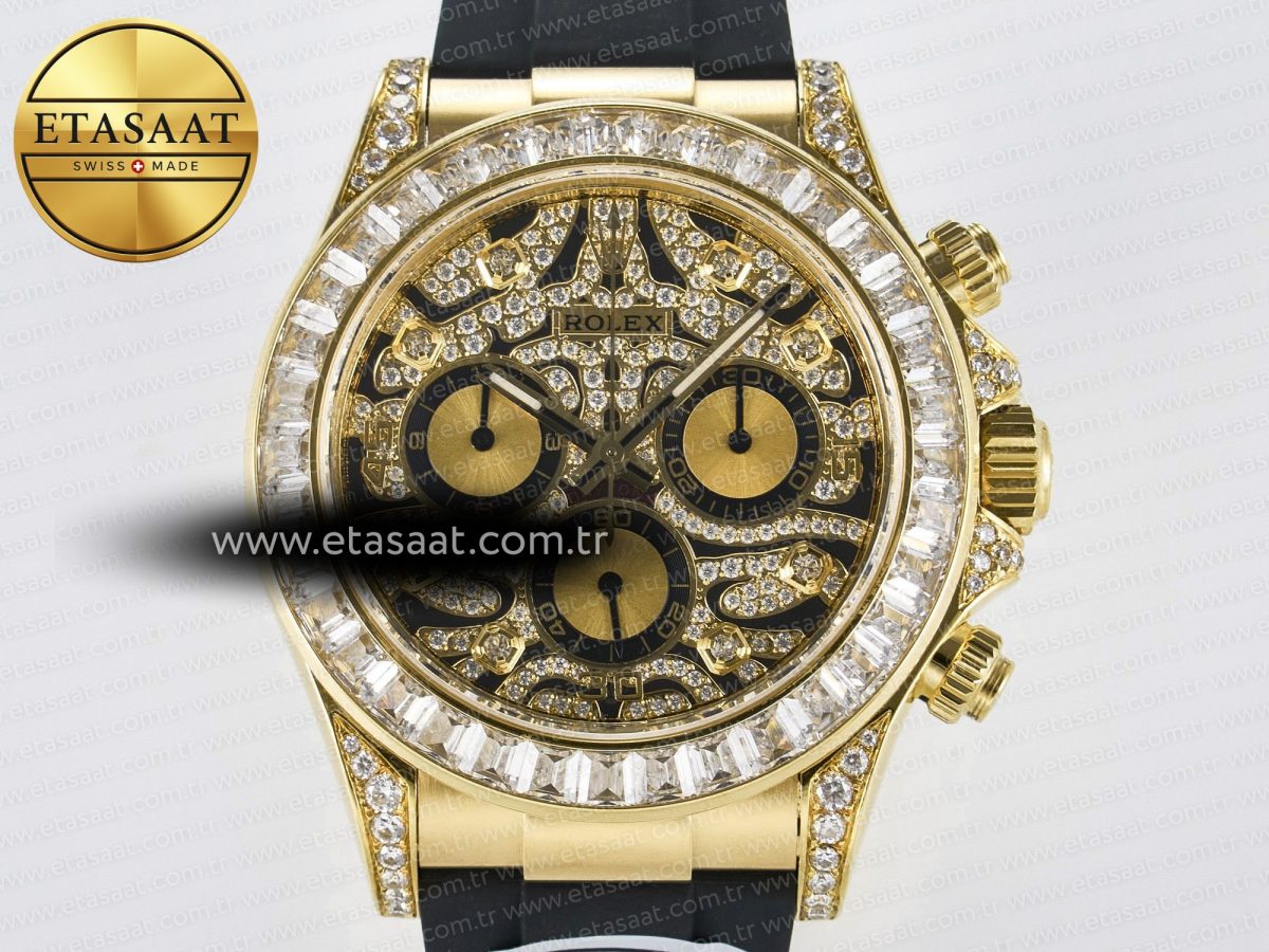 Rolex Daytona 116588 Best Edition 904L YG Black Diamonds Dial on Black Rubber Strap SA4130 - Görsel 4