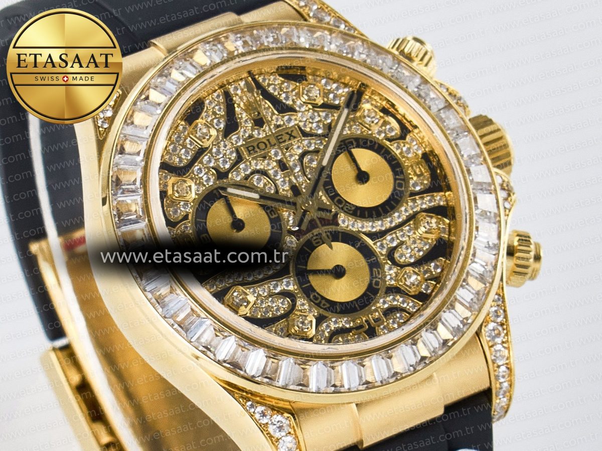 Rolex Daytona 116588 Best Edition 904L YG Black Diamonds Dial on Black Rubber Strap SA4130 - Görsel 5