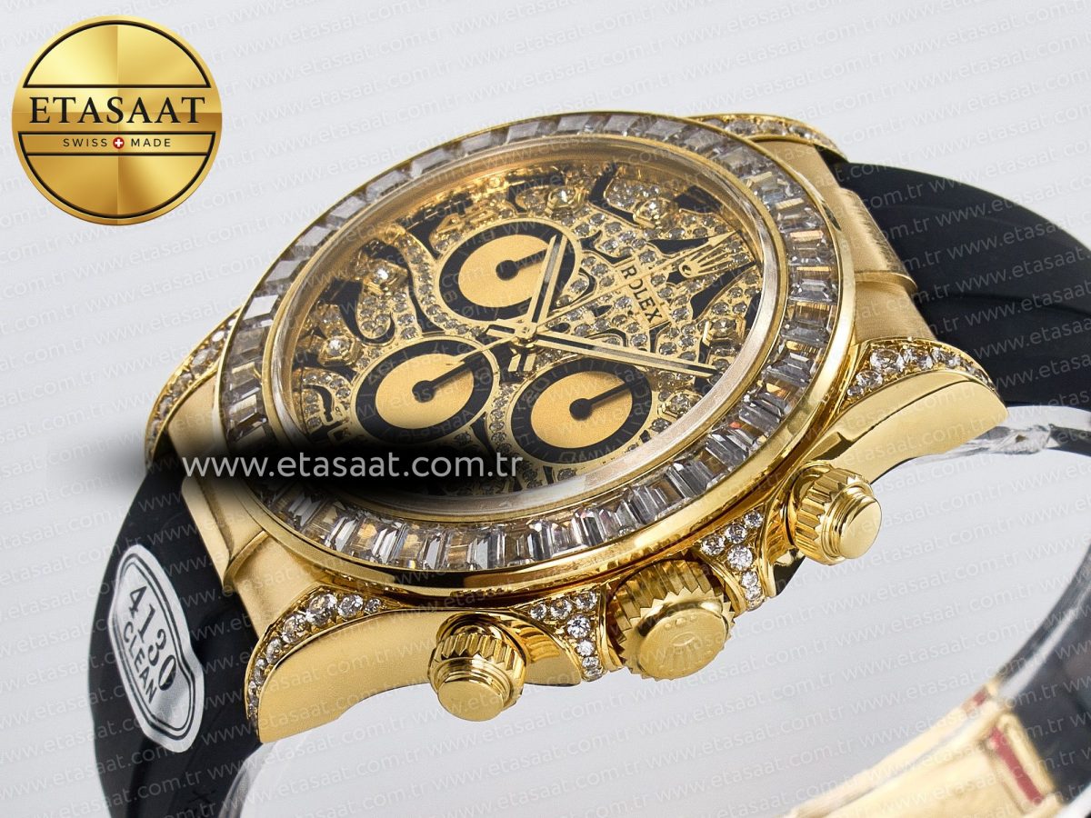 Rolex Daytona 116588 Best Edition 904L YG Black Diamonds Dial on Black Rubber Strap SA4130 - Görsel 6