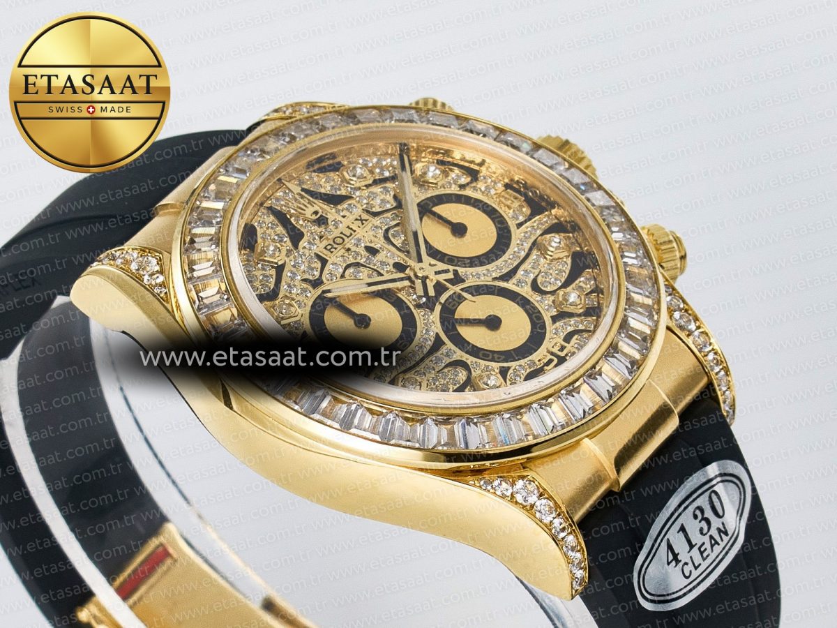 Rolex Daytona 116588 Best Edition 904L YG Black Diamonds Dial on Black Rubber Strap SA4130 - Görsel 7