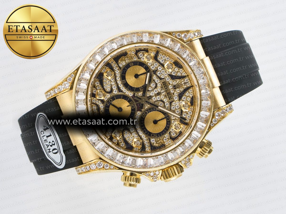 Rolex Daytona 116588 Best Edition 904L YG Black Diamonds Dial on Black Rubber Strap SA4130 - Görsel 8