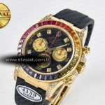Rolex Daytona 116589 RBOW Clean YG 1:1 Best Edition 904L Rainbow Black Diamonds Dial on Black Rubber Strap SA4130