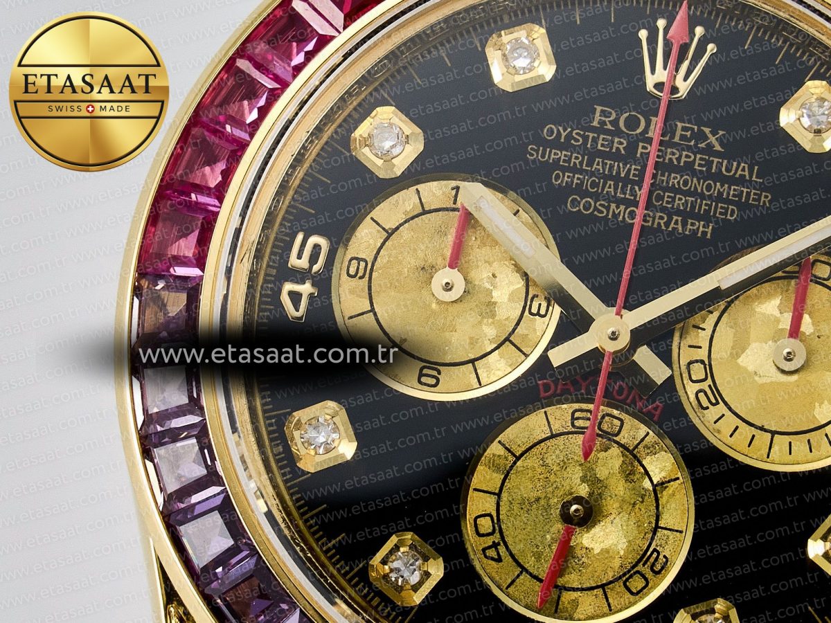 Rolex Daytona 116589 RBOW Clean YG 1:1 Best Edition 904L Rainbow Black Diamonds Dial on Black Rubber Strap SA4130 - Görsel 10