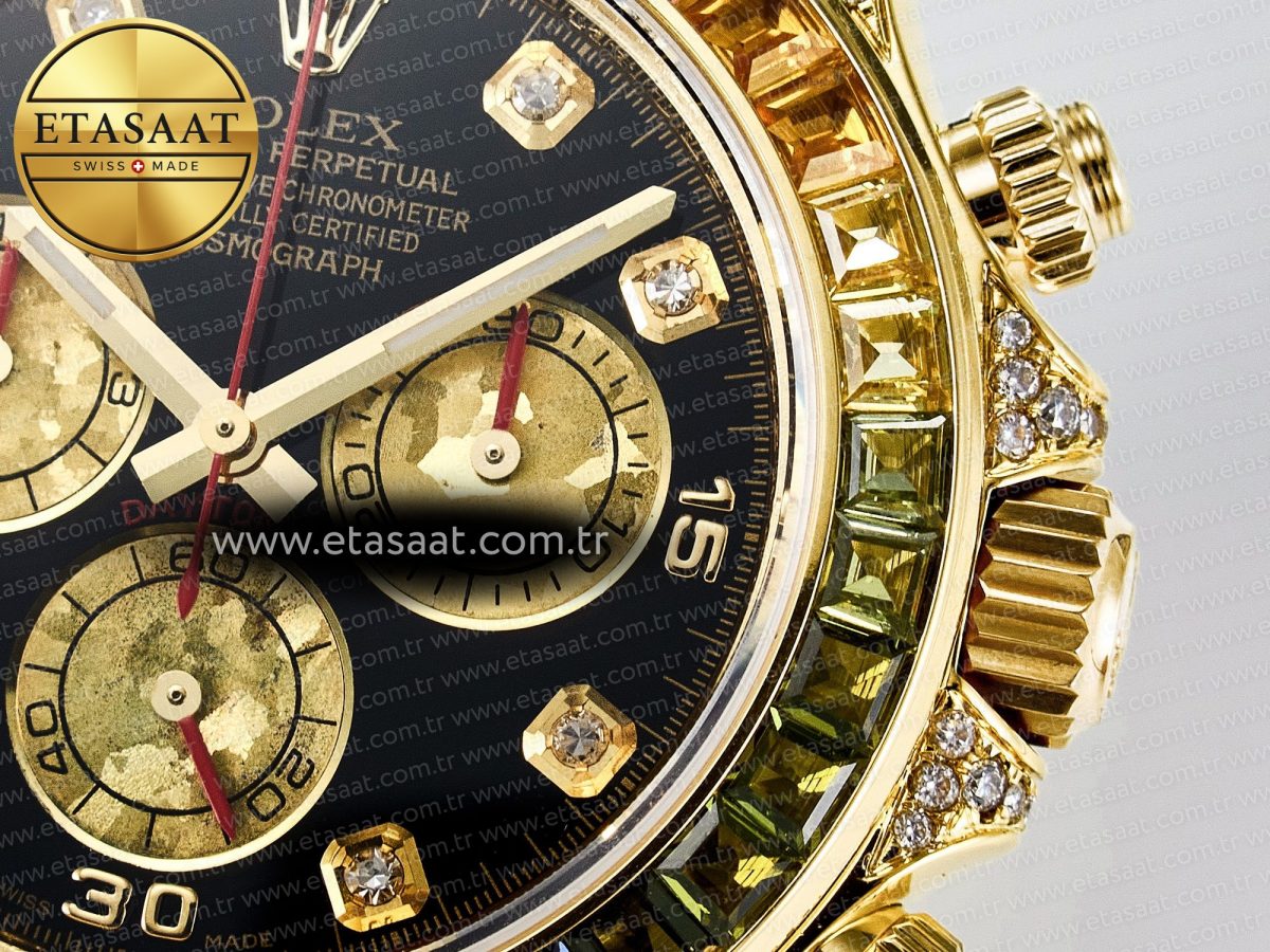 Rolex Daytona 116589 RBOW Clean YG 1:1 Best Edition 904L Rainbow Black Diamonds Dial on Black Rubber Strap SA4130 - Görsel 12
