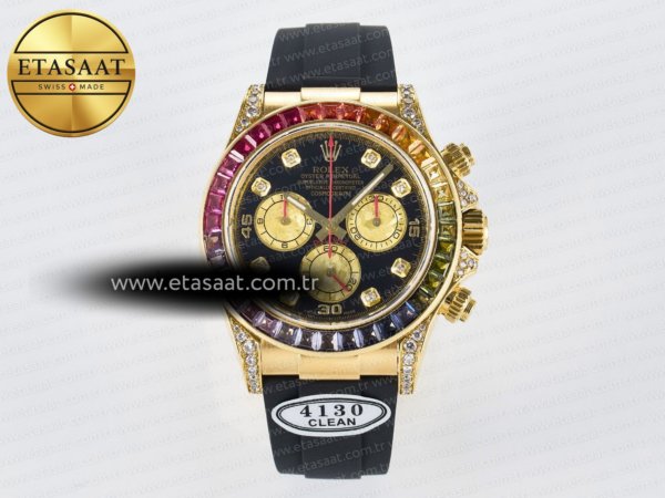 Rolex Daytona 116589 Gökkuşağı Clean YG 904L SA4130 Eta Saat - 1:1 Süper Klon Replika Saat