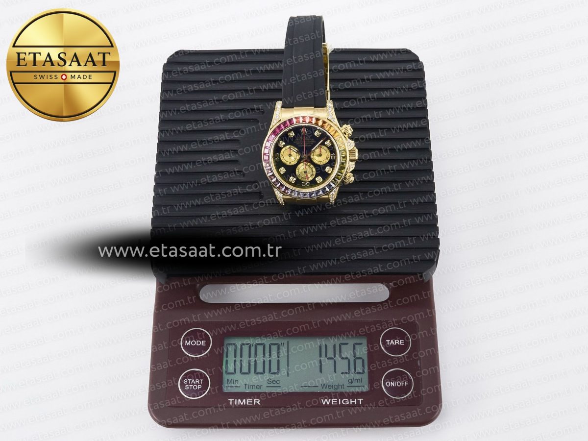 Rolex Daytona 116589 RBOW Clean YG 1:1 Best Edition 904L Rainbow Black Diamonds Dial on Black Rubber Strap SA4130 - Görsel 35