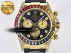 Rolex Daytona 116589 RBOW Clean YG 1:1 Best Edition 904L Rainbow Black Diamonds Dial on Black Rubber Strap SA4130 - Görsel 4