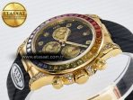 Rolex Daytona 116589 RBOW Clean YG 1:1 Best Edition 904L Rainbow Black Diamonds Dial on Black Rubber Strap SA4130 - Görsel 6