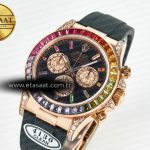 Rolex Daytona 116595 RBOW Clean RG 1:1 Best Edition 904L Rainbow Black Diamonds Dial on Black Rubber Strap SA4130