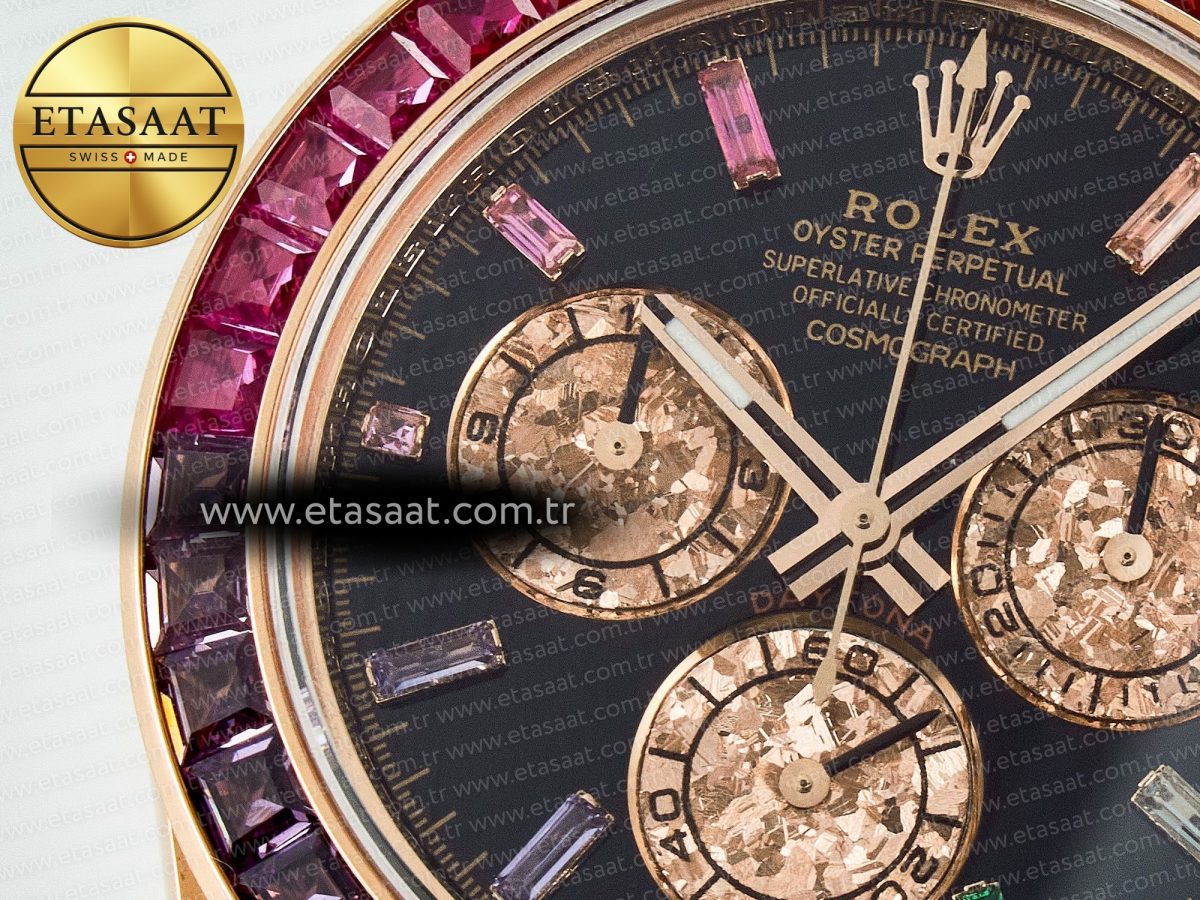Rolex Daytona 116595 RBOW Clean RG 1:1 Best Edition 904L Rainbow Black Diamonds Dial on Black Rubber Strap SA4130 - Görsel 10