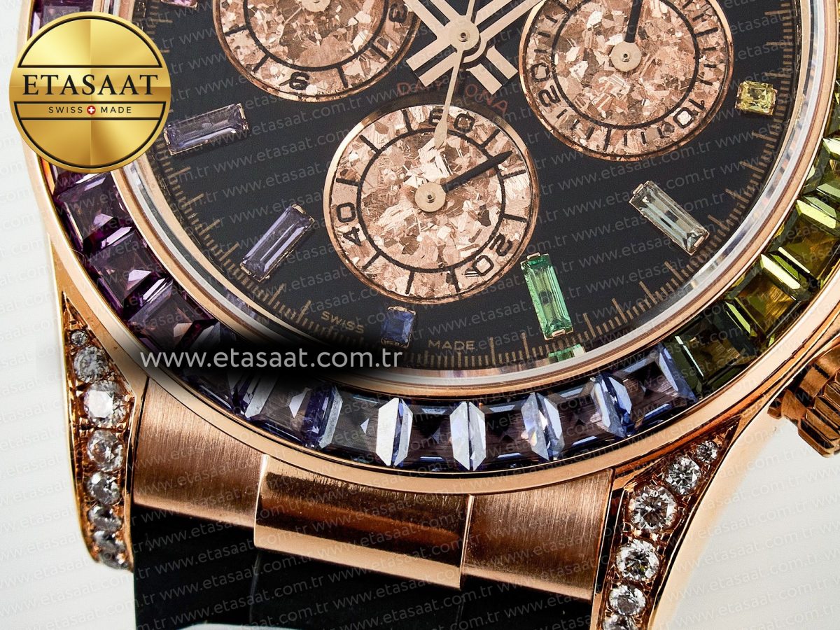 Rolex Daytona 116595 RBOW Clean RG 1:1 Best Edition 904L Rainbow Black Diamonds Dial on Black Rubber Strap SA4130 - Görsel 13